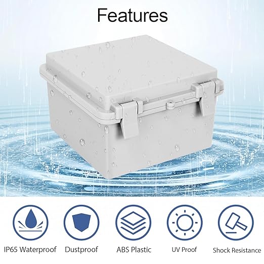 Junction Box, ABS Plastic IP65 Waterproof Dustproof Universal Electrical Enclosure Hinged Shell Outdoor and Indoor Usage Project Box, 5.9"x 5.9"x 3.5"(150x150x90mm), 2 Pack