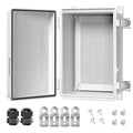 LeMotech Electrical Box, IP67 Waterproof Hinged Cover Stainless Steel Latch Junction Box, ABS Plastic Electrical Enclosure with Mounting Plate,Wall Brackets, Cable Glands,11.4"x7.5"x5.5",Grey