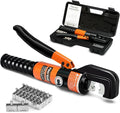 10 Ton Hydraulic Battery Cable Crimper with Spring-Loaded Handle & 9 Dies Battery Cable Lug Wire Crimping Tool for 12-2/0 AWG, 1/8" Stainless Steel Railing, Marine & Electrical Terminals