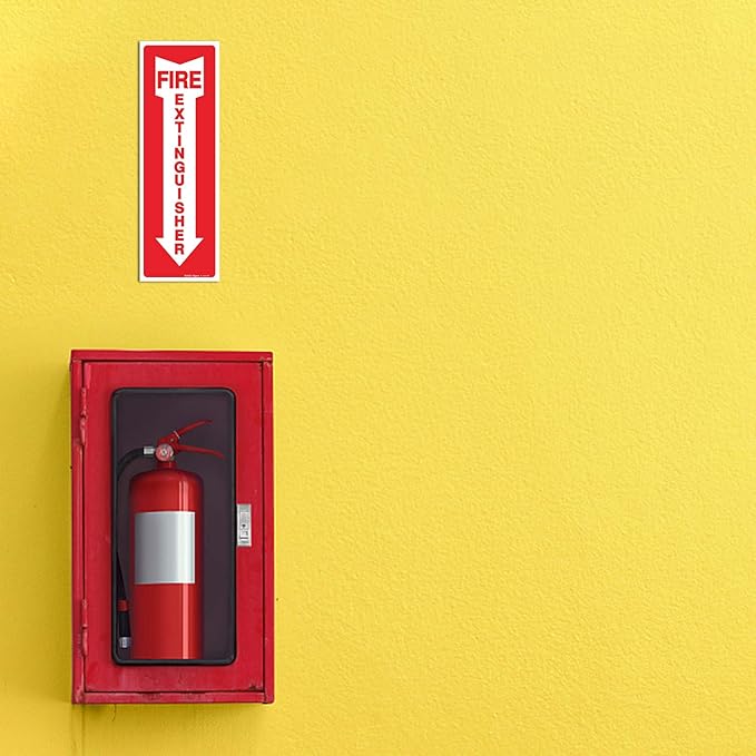 (12 Pack) Fire Extinguisher Sign, Safety Sticker Signs, 4x12 Inches, 6 Mil Vinyl Self Adhesive Durable Decal Stickers, Long Lasting, Weatherproof and UV Protected, Ideal for Home, Office or Boat