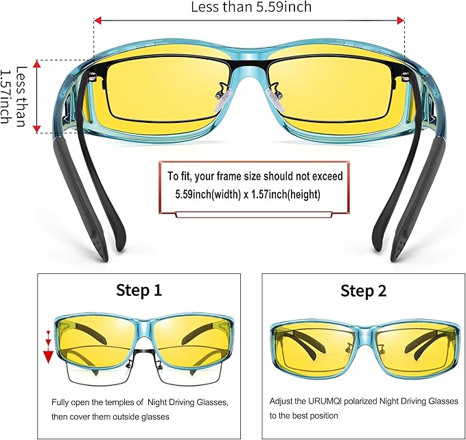 URUMQI Night Vision Driving Glasses Fit Over Eyeglasses for Men Women, Anti Glare Polarized Nighttime Glasses Yellow Lens