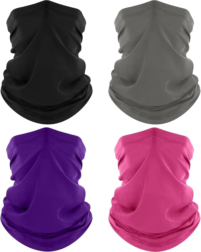 4 Pack Neck Gaiter, Cooling Breathable Face Mask UV Protection Scarf Hiking Bandana for Men/Women