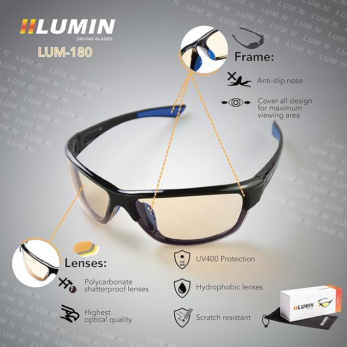 Illumin Night Driving Glasses VECTOR - All-Weather Glasses for Improved Road Safety, Advanced High Optical Quality Anti Glare Lenses