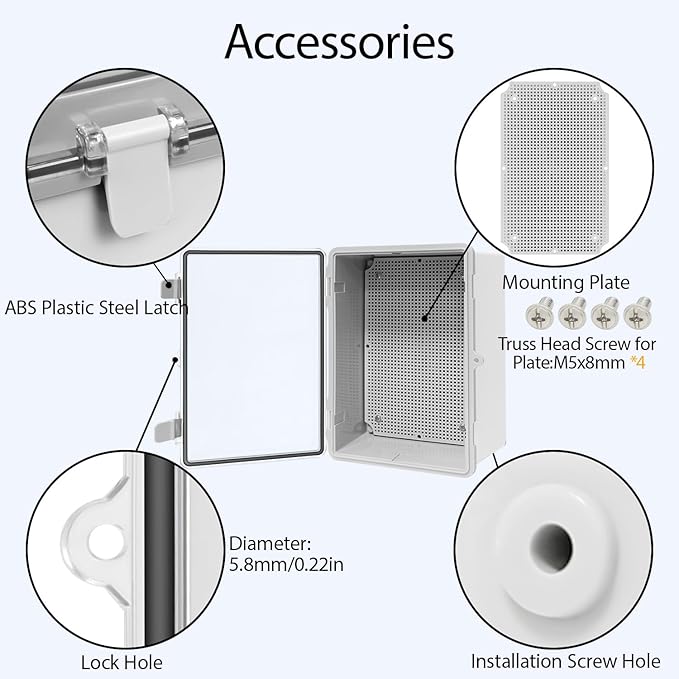 ABS Plastic Dustproof Waterproof IP65 Junction Box Hinged Shell Universal Electrical Project Enclosure Gray, with PC Transparent Clear Cover 11.4 x 7.5 x 5.5inch(290 x190 x140mm)