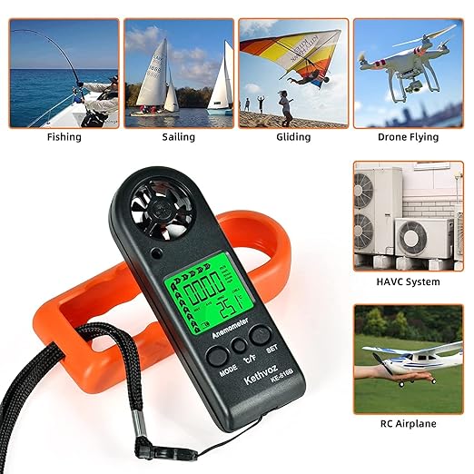 Kethvoz 816B Digital Anemometer, Handheld Wind Speed Meter with Temperature Gauge for HVAC, Measures Wind Velocity in Current/Average/Max, for Sailing, Surfing, Hiking, and Outdoor Activities