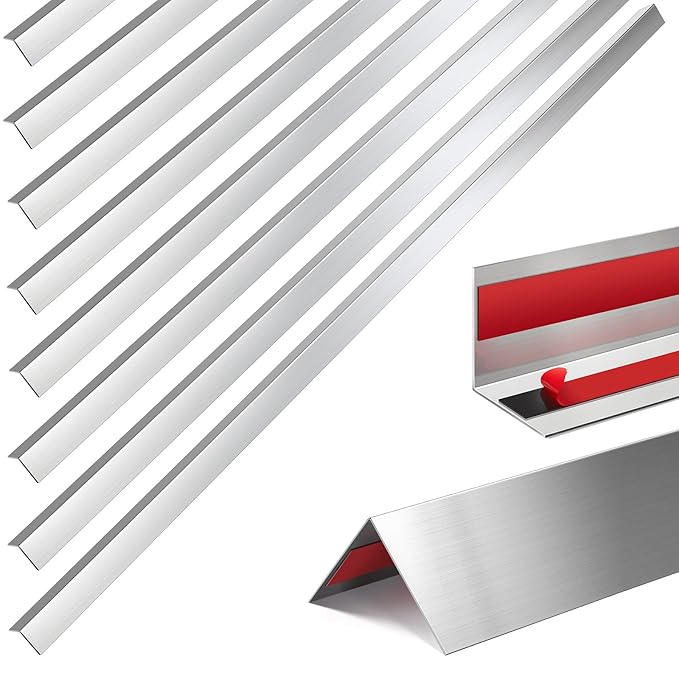 Therwen 10 Pcs 0.5 x 0.5 x 48 Inch 304 Stainless Steel Corner Guards Metal Wall Guard Protector Corner Trim Molding for Door Countertop Furniture Cabinet Protection