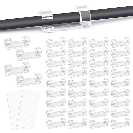 Quacc 40 PCS Clear Cable Management Clips, Self Adhesive Cable Tidy Wire Clips, Wire Holders for PC, Ethernet, TV, Car, Christmas Light