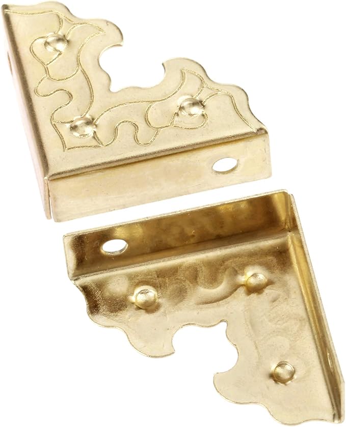 dophee 10Pcs Metal Decorative Corner Protectors, Vintage Style Edge Safety Guards Covers for Picture Frame Jewelry Box Gift Box Wooden Case Cabinet Furniture, Gold 0.98"x0.98"x0.35"