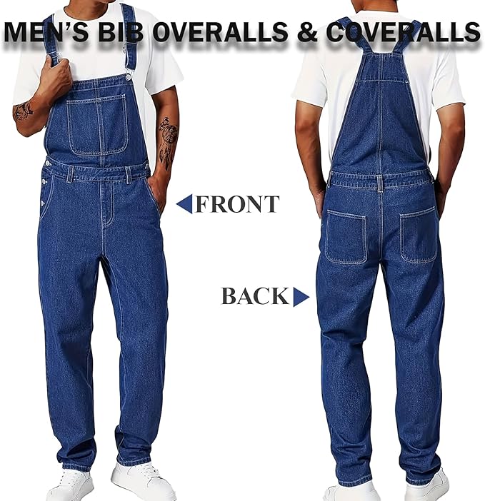 Men's Bib Overall Relaxed Fit Adjustable Strap Denim Work Pants with Large Pockets Durable Comfortable Jumpsuit for Men