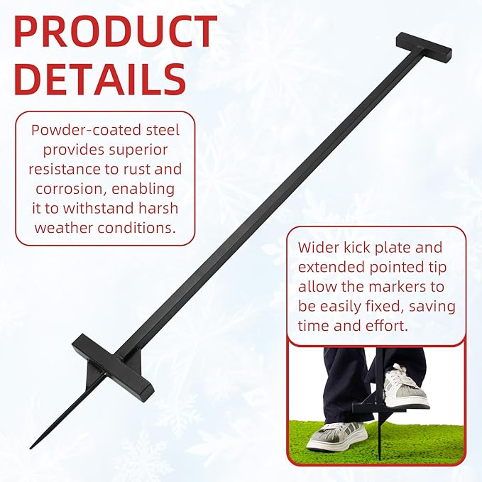 Snow Stake Installation Tool, Heavy Duty Driveway Markers Installation Tool with Kick Plate and Pointed Tip for 1/4" & 5/16" Stakes