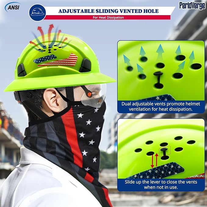 Full Brim Hard Hats Construction OSHA Approved with Visor-Vented Hard Hat with Neck Gaiter with Ear Loops,Safety Hard Hats for Men with Chin Strap ANSI Z89.1 Type 1 Class C,6-pt Suspension