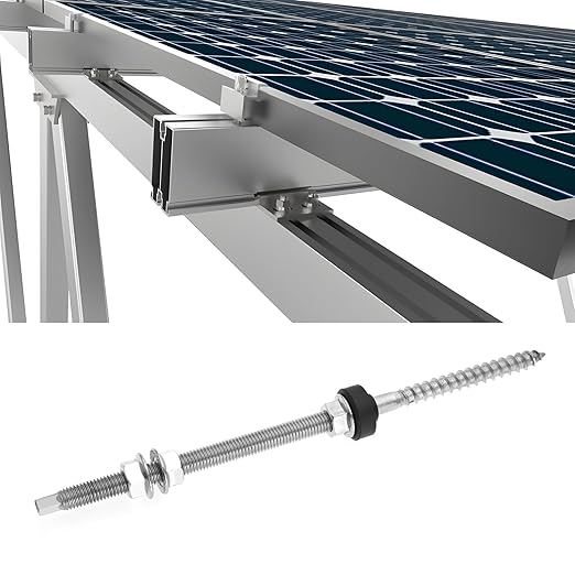 Pack of 4 Hanger Bolts 304 Stainless Steel Height Adjustable Solar Hanger Bolts for Photovoltaic Solar Attachment on Building Roofs, M10 x 250 mm