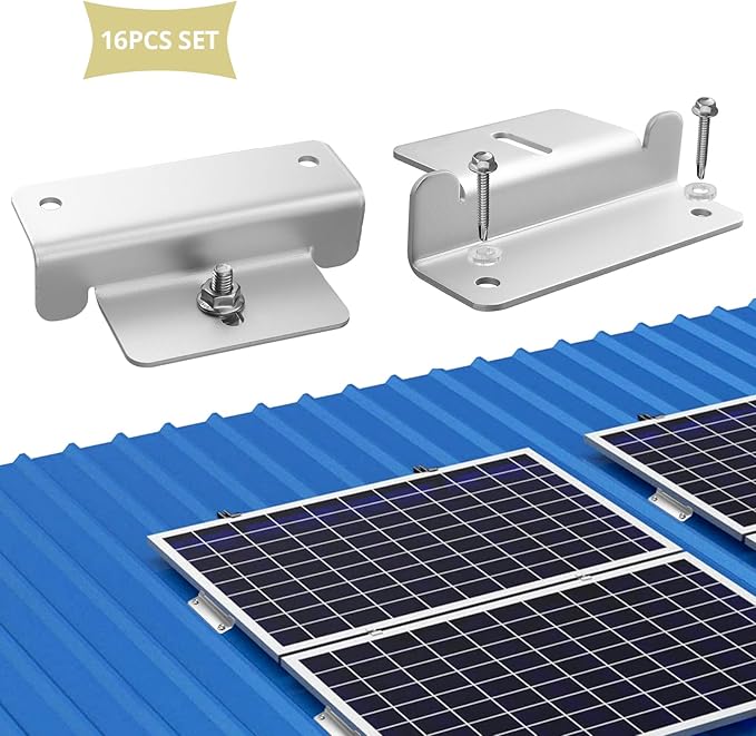 Anbte 16PCS Solar Panel Mounting Z Brackets, Aluminum Solar Panel Mounting Bracket 304 Stainless Steel Screws, Stable, Rust - Resistant, Easy Install for Roof, RV, Boat, Yacht, Silver