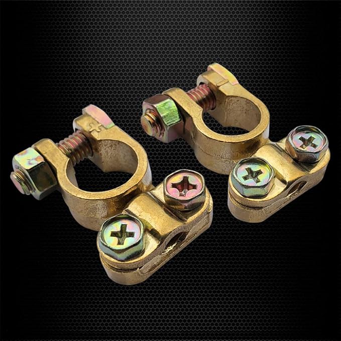 Brass Battery Terminals Connectors Clamp, Ampper Top Post Battery Terminal Protector Set for Vehicle and Boat (1 Pair)