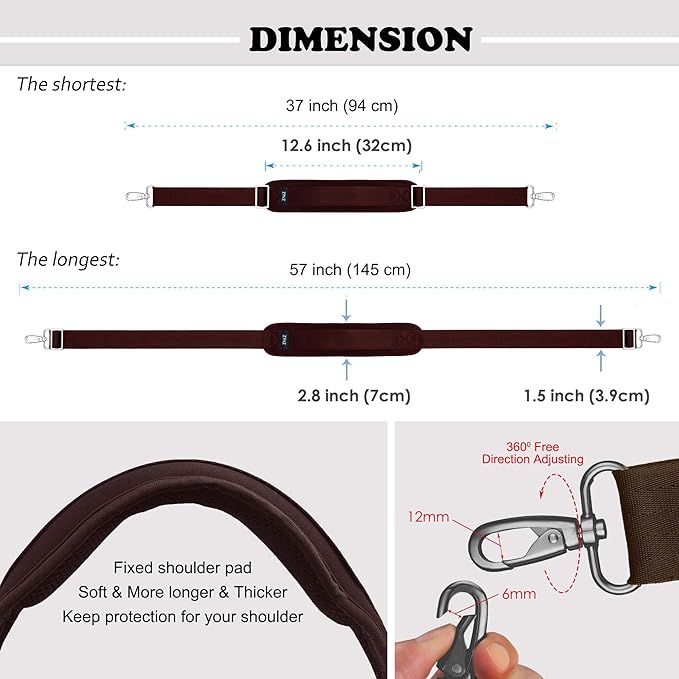 ZINZ Bag Shoulder Strap, Padded Adjustable Shoulder Strap Replacement