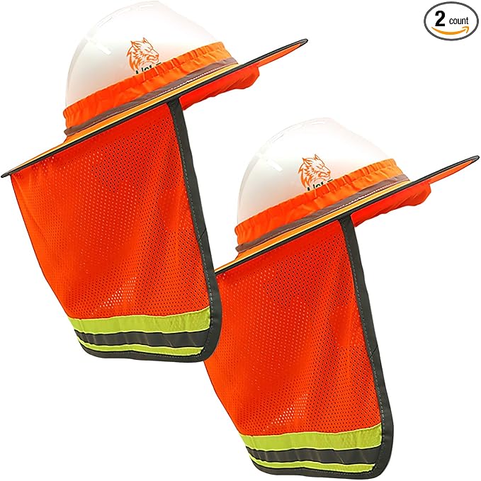 Wolf High-Visibility Orange Reflective Full-Brim Hard Hat Mesh Sun Visor Neck Shade