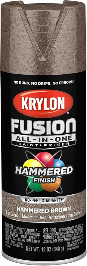 Krylon Fusion All-In-One Adhesive Hammered Finish Spray Paint for Indoor/Outdoor Use, 12 oz, Brown