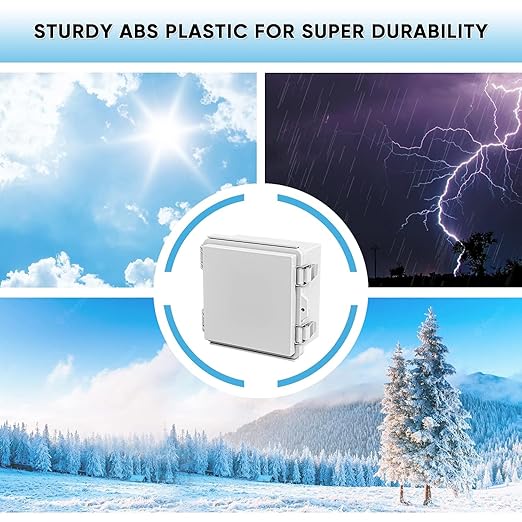 Waterproof Junction Box ABS Plastic, Outdoor Electrical Box IP67 Hinged Cover Project Box with Mounting Plate Wall Brackets and 2 Cable Glands, Grey Electrical Enclosure 5.9"x5.9"x3.5"
