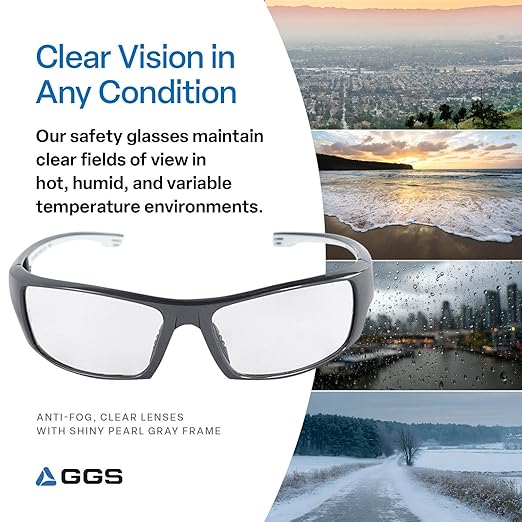 Bullhead Safety Eyewear Dorado Glasses - Anti-Fog, Lightweight, Impact/Scratch Resistant, UV Blocking Sunglasses for Hunting/Shooting, Outdoor Sports, Auto-Repair, Clear/Shiny Pearl Gray