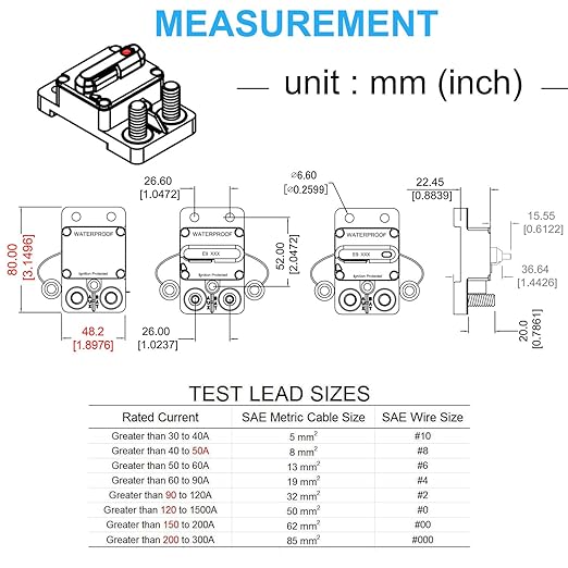 E9 100A Double 3/8" Studs Surface-Mount Circuit Breaker with Manual Reset | 12V - 72V DC, 100 Amp Breakers Switchable Waterproof IP67