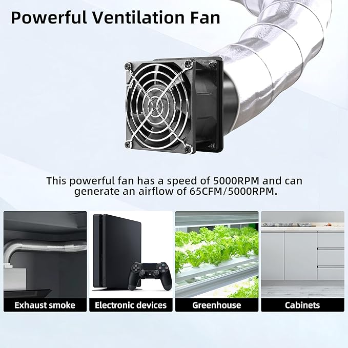 3.15" 12V Axial Exhaust Vent Fan with 3" Square to Round Duct Plate Stepless Speed Control Smoke Extractor Fan Kit for 3D Printer Enclosure Laser Engraver Soldering Small Grow Tents