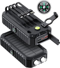 QiSa Solar Charger Power Bank 40000mAh Built in 4 Cables and Hand Crank, Portable Charger 22.5W Fast Charger 6 Outputs & 4 Inputs External Battery Pack with Bright Flashlight and Compass