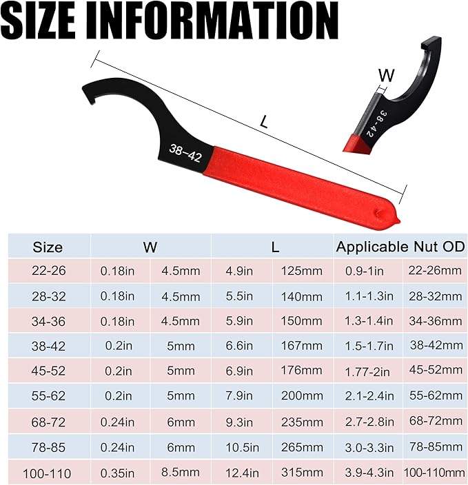 9Pcs Coilover Spanner Wrench Set, Adjustable Shock Wrench Universal Carbon Steel Spanners for Most Coil Over Shock Adjustments