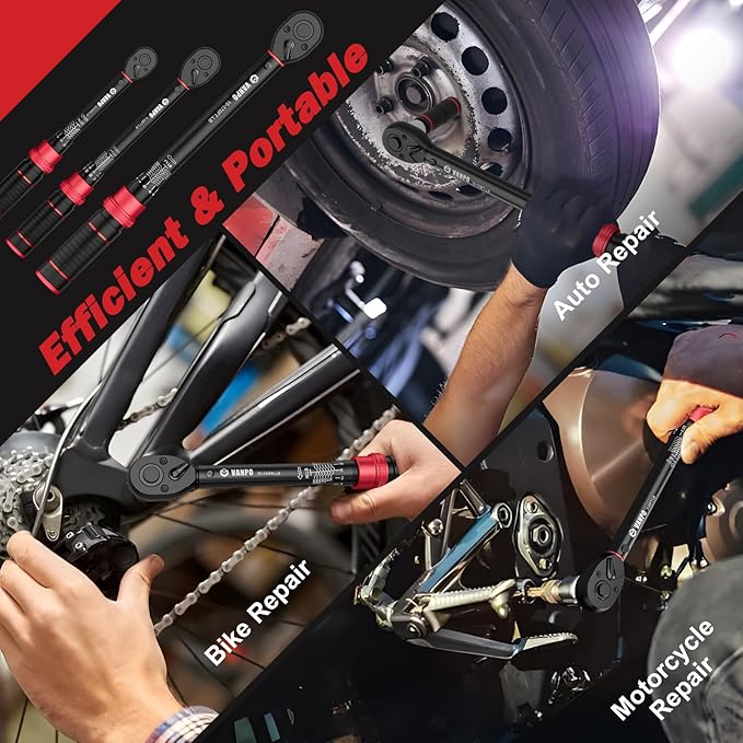 VANPO Torque Wrench Set 1/4, 3/8, 1/2-Inch Drive(20–240 in-lb, 5–45 & 10–170 ft-lb) Click Torque Wrenches Kit for Car, Motorcycle, Bike Repair - ±3% Precision, 72-Tooth, Dual Direction with Case