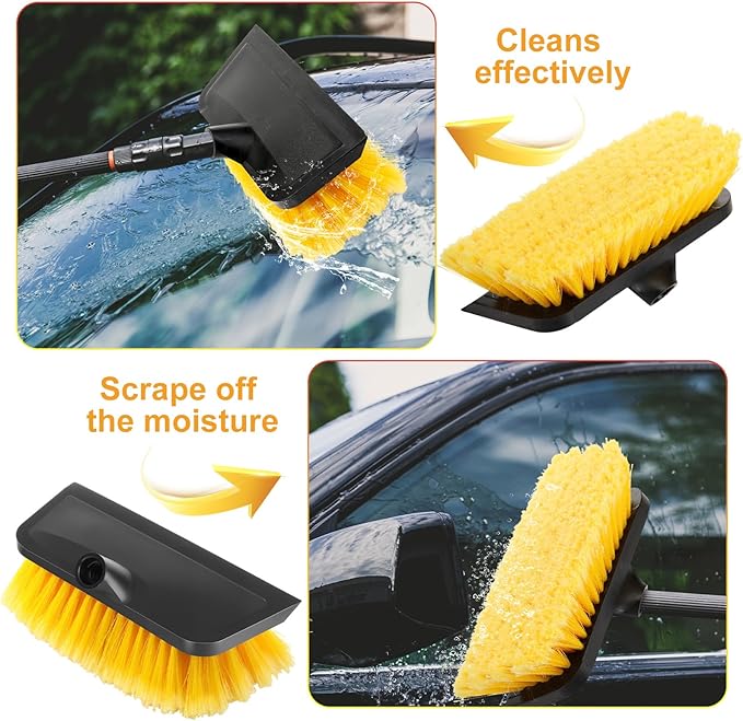 2 Pcs 10 Inch Solar Panel Soft Brush Cleaner Head, Bristles Scrub Brush with Rubber Protective Pads Prevent Scratches, for Solar Panels, Cars, RV, Trucks, Boats, Facades of Houses (Yellow)