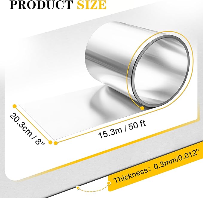 8'' x 50' Aluminum Flashing Roll, 0.3mm Thickness Metal Roof Flashing Roofing Panels for Sealing Windows Doors Siding Roofing Stains Moss and Mildew Prevention