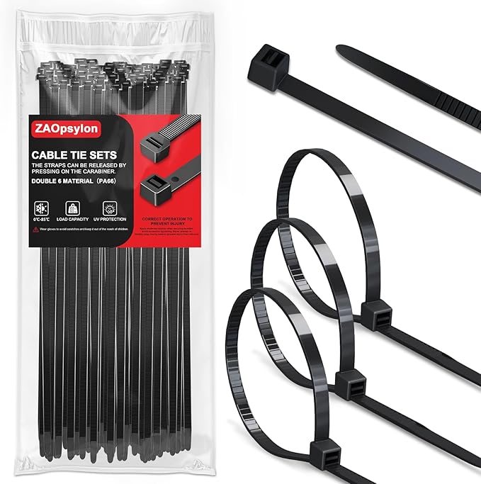 Cable Ties, Black, 0.35 inch*16 inch (9 mm x 400 mm), 120-Pack: UV-Resistant, Long Cable Ties, Black, 28 kg Tensile Strength. Suitable for indoor and outdoor use, home, and office.