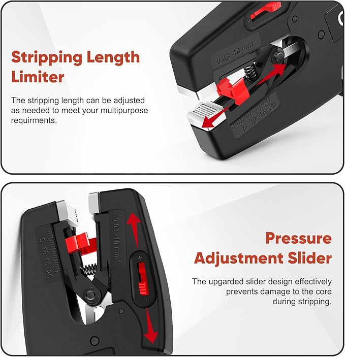 GKG Automatic Wire Stripper with Wire Cutter, 2 in 1 Adjustable Electrical Cable Wire Stripping Tool for 7-32AWG (0.03mm²-10mm²), Self Adjusting Wire Stripper for Professionals and DIY Enthusiasts