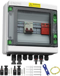 2 String Solar PV Combiner Box IP65 2 in 1 Out DC500V 40A Circuit Breaker with Surge Protector and 20A PV Fuse,Solar Disconnect Switch Outdoor Waterproof for Solar Panels System