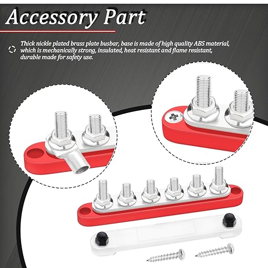 250A Bus Bar 12V Marine 6 x 5/16" (M8) Terminal Studs 12V-48V Power Distribution Block with Cover,with 6PCS Battery Lugs and 6PCS Heat Shrink Tubing Busbar for Boat Automotive Car