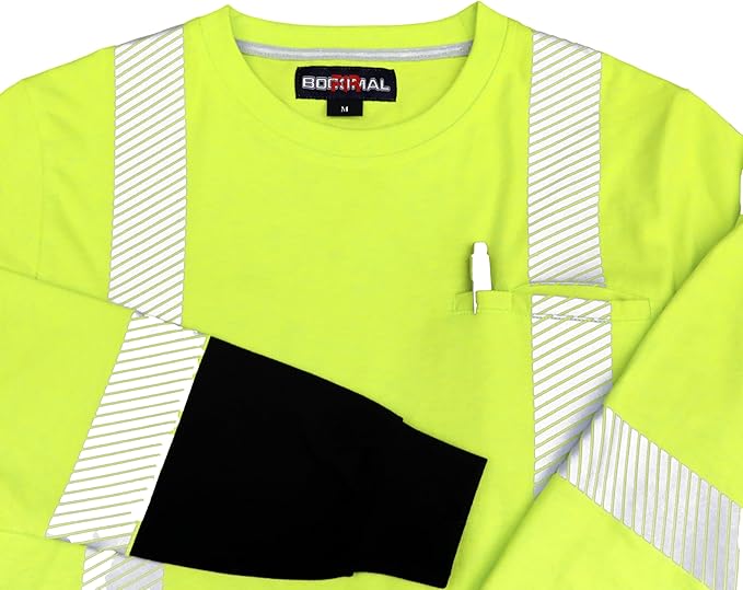 BOCOMAL FR Hi-Vis Shirts 6oz Lightweight High Visibility Reflective Flame Resistant/Fire Retardant Shirt Men's Safety Shirts