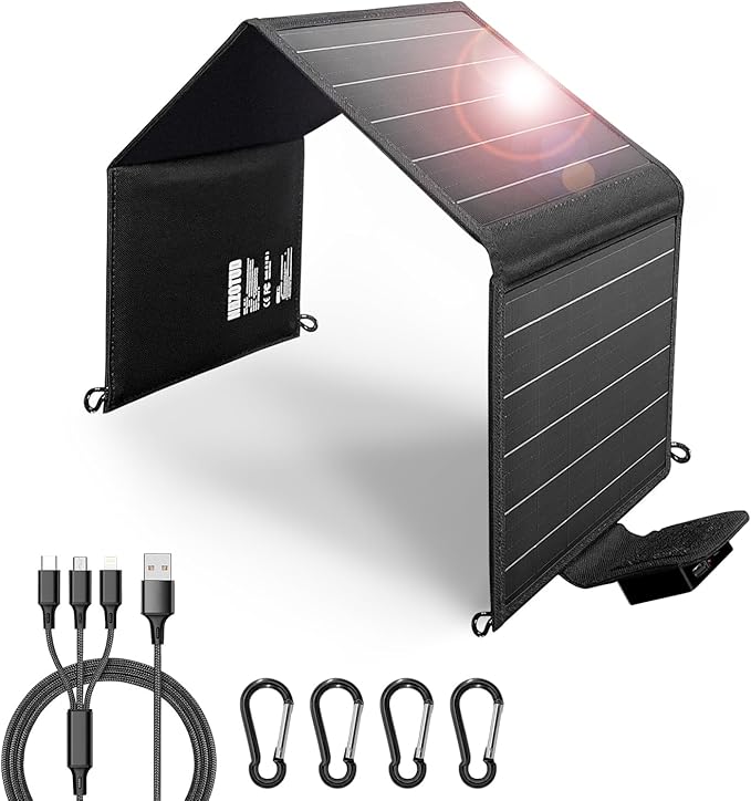 20W Portable Solar Panels Charger Foldable Solar Panel with Type C and USB A for Camping Backpacking Travel Fast Charging IP65 for iPhone,iPad,Power Bank,Camera,Power Station
