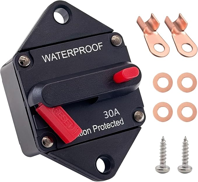 Ampper 30A Circuit Breaker, Panel Mount DC 12V-48V Waterproof Thermal Circuit Breaker Fuse with Manual Reset/On-Off for Boat Trolling Motor Auto Audio Solar and More