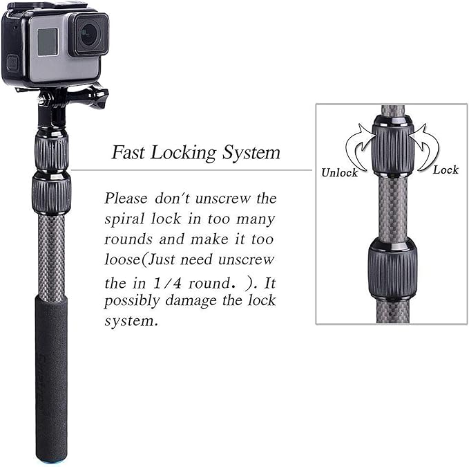 Smatree Carbon Fiber Detachable Extendable Floating Pole Selfie Stick Compatible for GoPro Hero 13/12/11/10/9/8/7/6/5/4/3 Plus/3/Session/GoPro MAX/AKASO EK7000,DJI OSMO Action 5 Pro /4/3/2 Camera
