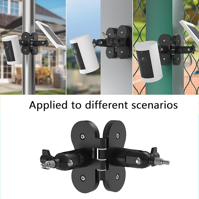 Magnetic Dual Camera Pole Holder with Two 1/4" Threaded Points Compatible with Blink, R-ing,Eufy, Google,Wyze, Arlo, Simplisafe,Reolink,Tapo Cameras and Solar Panels Aluminum Arm Mount (Black)