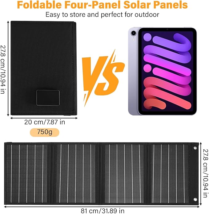 2026Upgrade 40W Foldable Solar Panel Charger,25% High Efficiency Portable N Type Cell,USB-C/USB-A/DC12V MPPT Fast Charging, IP67 Waterproof Lightweight Solar Charger for Outdoor Travel Emergency