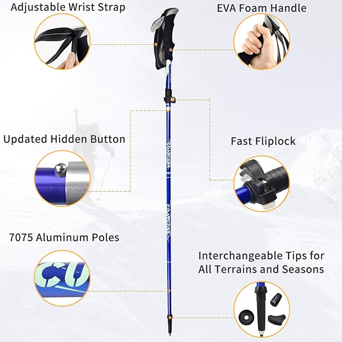 Covacure Trekking Poles Collapsible Hiking Poles - Aluminum Alloy 7075 Trekking Sticks with Quick Lock System, Telescopic, Collapsible, Ultralight for Hiking, Camping & Backpacking