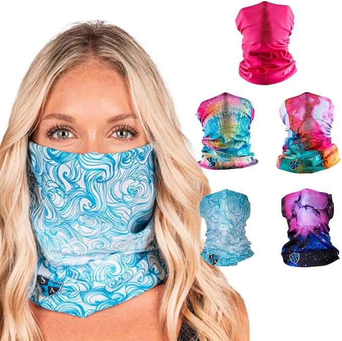 S A Company 5-Pack UV Face Shield | UV 30+ Multipurpose Neck Gaiter Balaclava for Adults | Multiple Color Packs