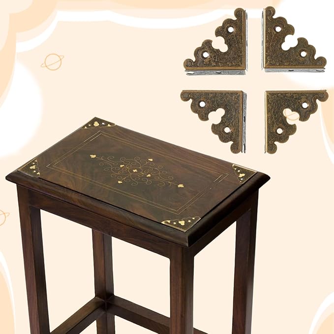 8 Pcs Bronze Decorative Table Corner Protectors, Vintage Corner Protectors for Furniture Vintage Covers Triangle Antique Bronze Metal Corners Protector with Screws for Jewelry Wooden Box Desk