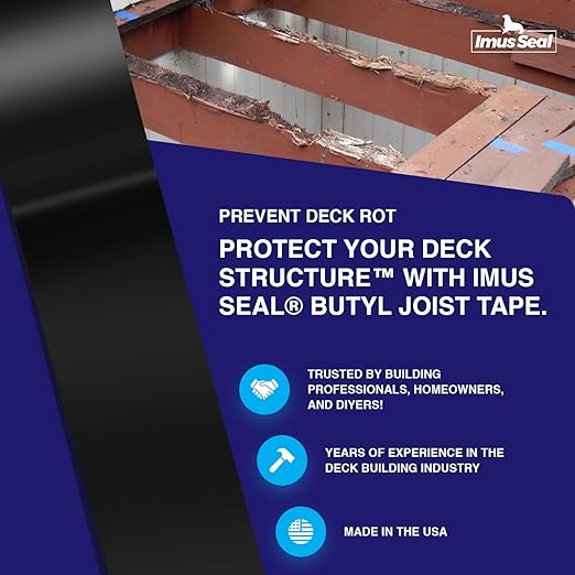 Imus Seal® Butyl Joist Tape for Flashing Deck Joists and Beams, UV Resistant, Level Decking™, Protect Your Deck Structure™, Made in USA (1-5/8” x 50’ Non-Skid)