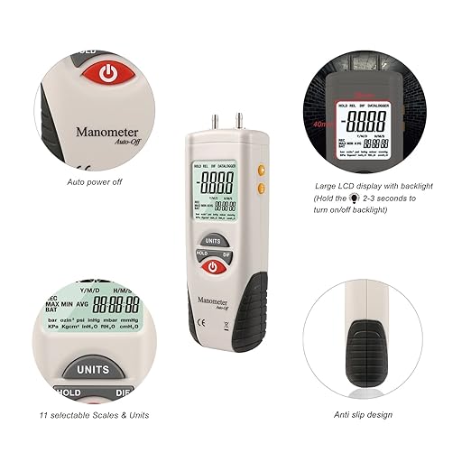 Hti-Xintai Digital Manometer, Dual Port Air Pressure Meter Pressure Gauge HVAC Gas Tester, Large LCD Display with Backlight, Basic