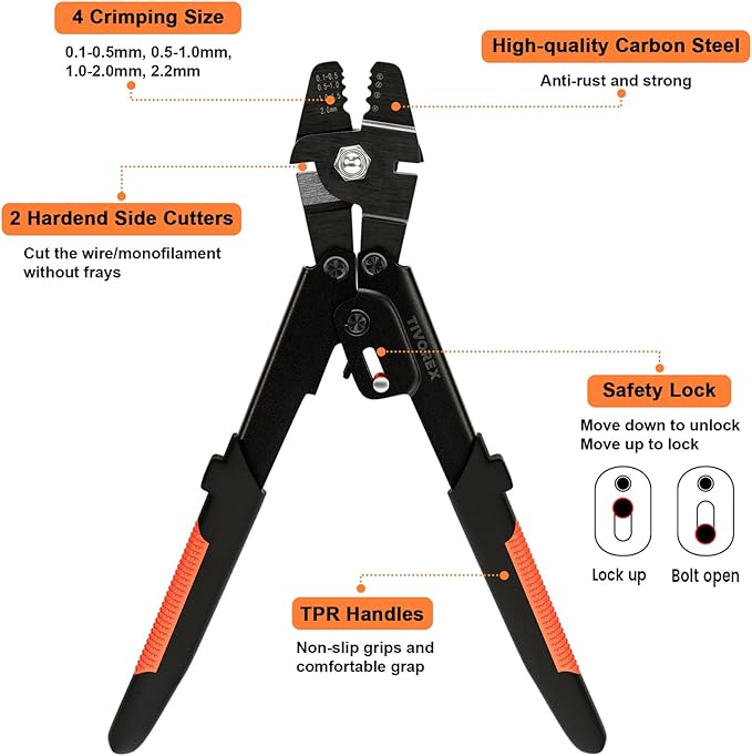 Wire Rope Crimping Tool, Swager Tool for Aluminum Crimping Loop Sleeves up to 2.0mm, 1/64in to 5/64in Stainless Steel Cable Crimper for Cable Crimping and Swaging Projects