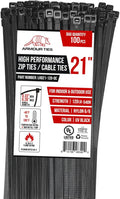 21-inch Black Zip Ties Heavy Duty UV Resistant Nylon Cable Ties, 120lb Tensile Strength, 100-Pack - Durable Wire Ties, Heavy Duty Tie Straps Indoor and Outdoor Cable Management Solution by ARMOUR TIES