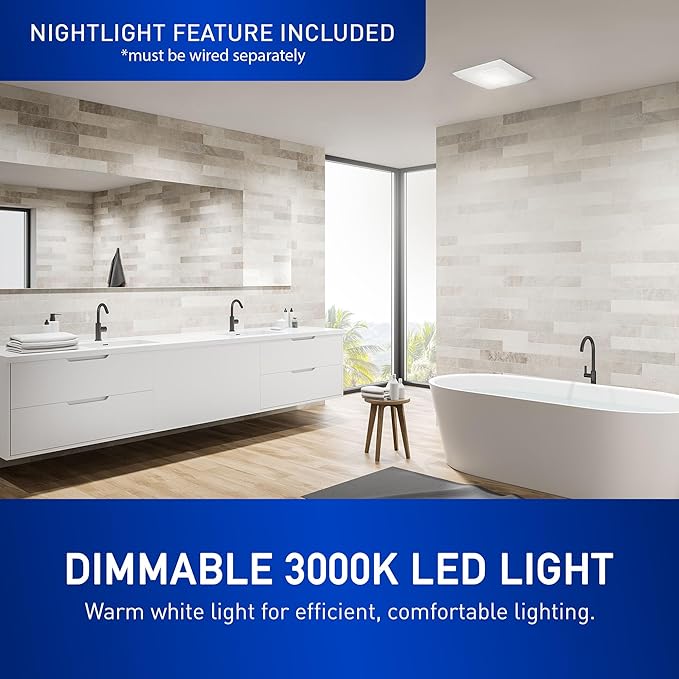 Panasonic WhisperValue Ceiling/Wall Mount Bathroom Exhaust Fan with Dimmable LED Light, 50-80-100 CFM, FV-0510VSL1