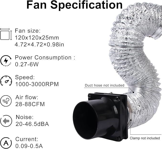 4.72" 12V Exhaust Duct Fan Kits with 4" Dual Duct Flanges Adapters Variable Speed Controller Small Inline Smoke Extractor Fan for DIY 3D Printer Enclosure Laser Engraver Soldering Small Grow Tents
