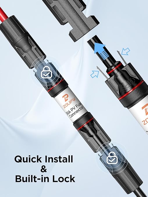 30A Solar in-Line Fuse Holder with 30A 1000V PV Fuse, IP67 Waterproof PV Male/Female Connector for Solar Panel and Charge Controller, Solar Surge Protection